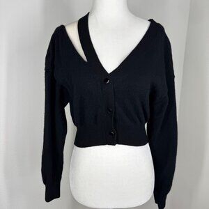 Alexander Wang Illusion Tulle Cardigan Sweater Black Sz M Cutout Detail